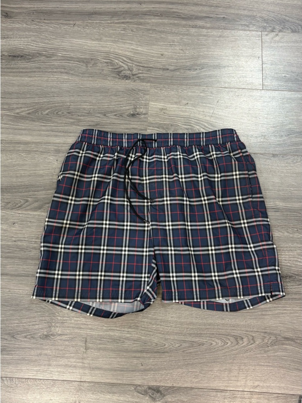 Men's Burberry Navy checked swim trunks
